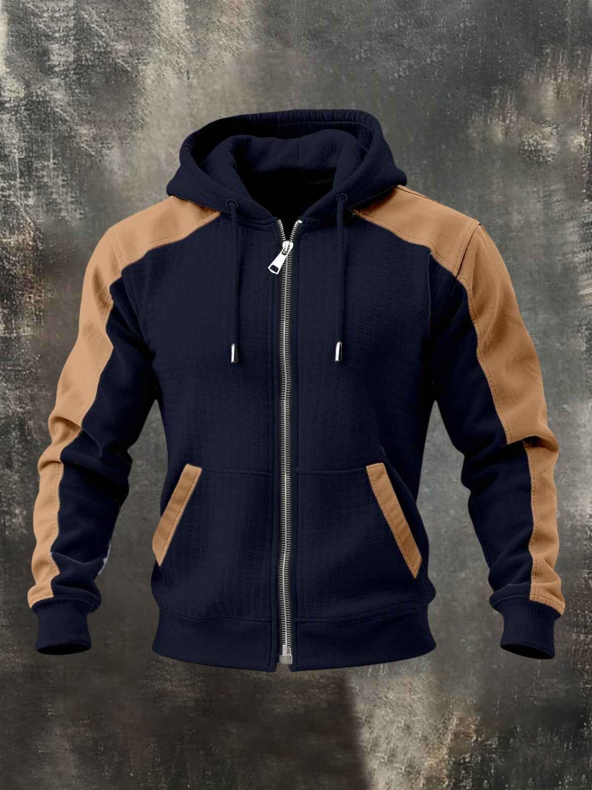 Zweifarbiges Zip-Hoodie – Colorblock-Reißverschluss-Sweatshirt