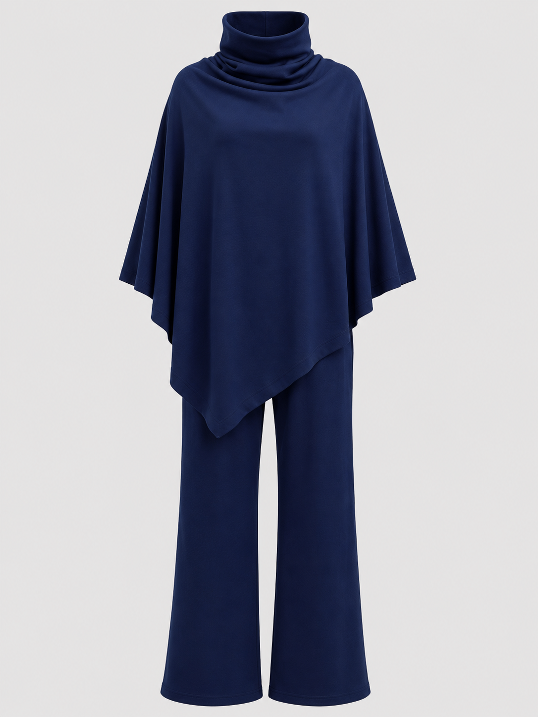 Alyris Damen's Two-Piece Poncho Set – Cowl Neck Top & Straight-Leg Hose