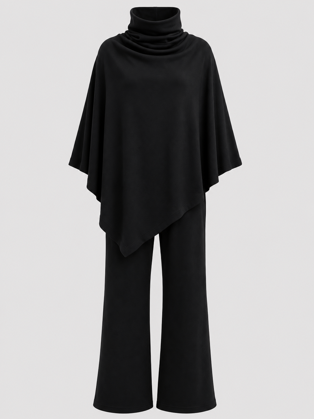 Alyris Damen's Two-Piece Poncho Set – Cowl Neck Top & Straight-Leg Hose