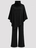 Alyris Damen's Two-Piece Poncho Set – Cowl Neck Top & Straight-Leg Hose