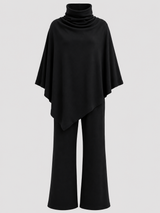 Alyris Damen's Two-Piece Poncho Set – Cowl Neck Top & Straight-Leg Hose