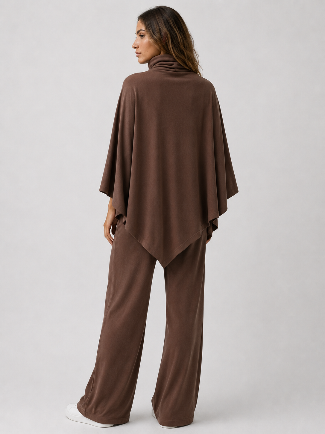 Alyris Damen's Two-Piece Poncho Set – Cowl Neck Top & Straight-Leg Hose