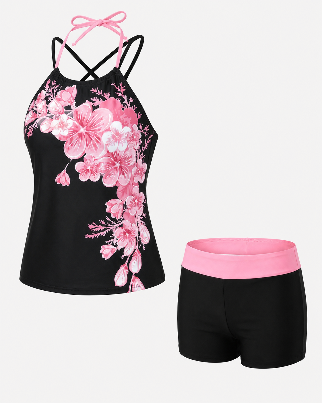 Avery Halter-Tankini-Set mit überkreuzten Trägern im Blumenmuster – Schmeichelhafte Passform und strahlender Sommerlook