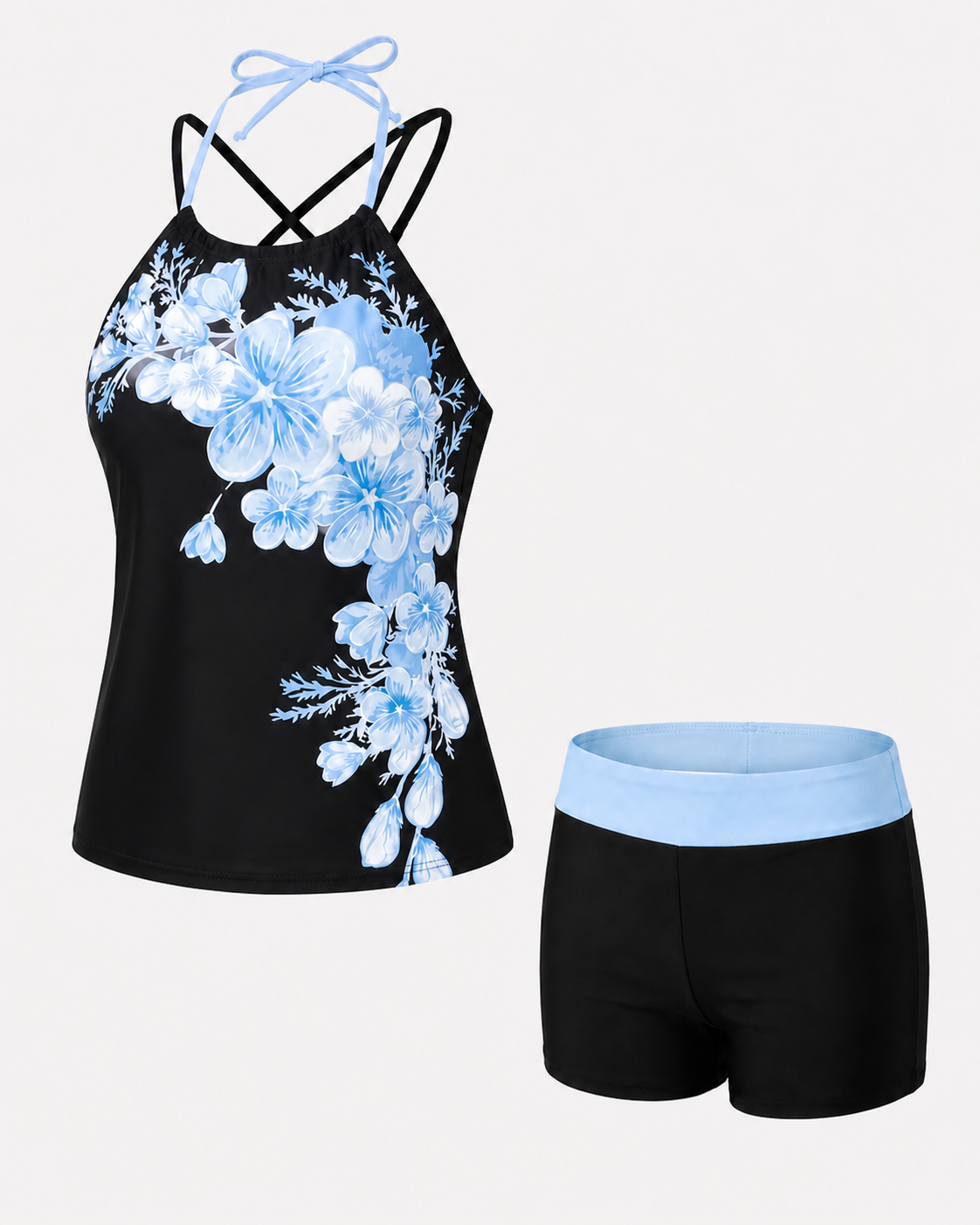 Avery Halter-Tankini-Set mit überkreuzten Trägern im Blumenmuster – Schmeichelhafte Passform und strahlender Sommerlook