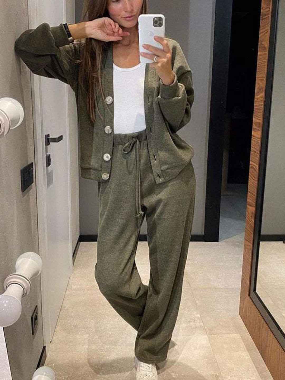 Kylie | Damen-Set mit lockerem Cardigan und verstellbarer Pull-on-Hose für ultimativen Komfort