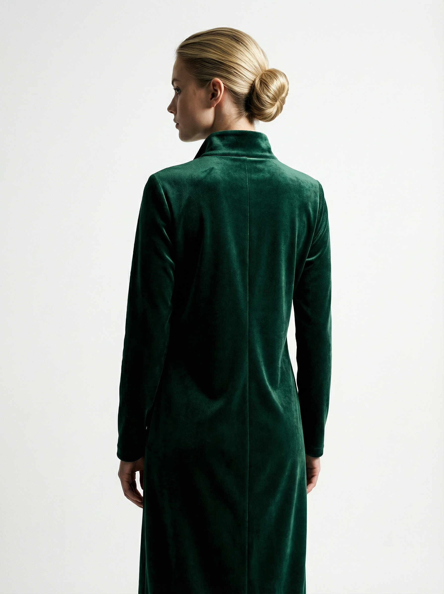 Lässiges Midikleid aus Wildleder in Grün mit Umschlag und Langarm