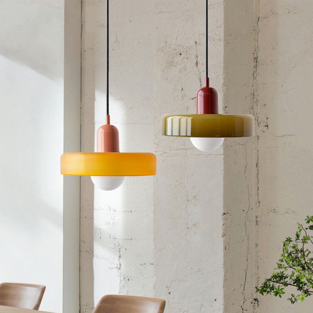 Bauhaus-Stil Glas-Hängeleuchte mit Ringschirm