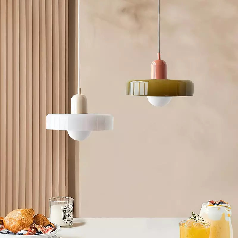 Bauhaus-Stil Glas-Hängeleuchte mit Ringschirm