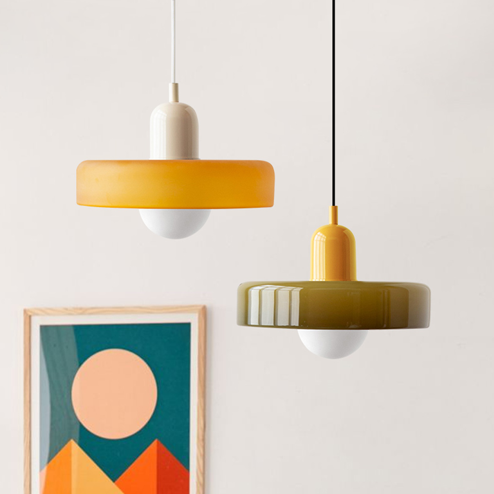 Bauhaus-Stil Glas-Hängeleuchte mit Ringschirm