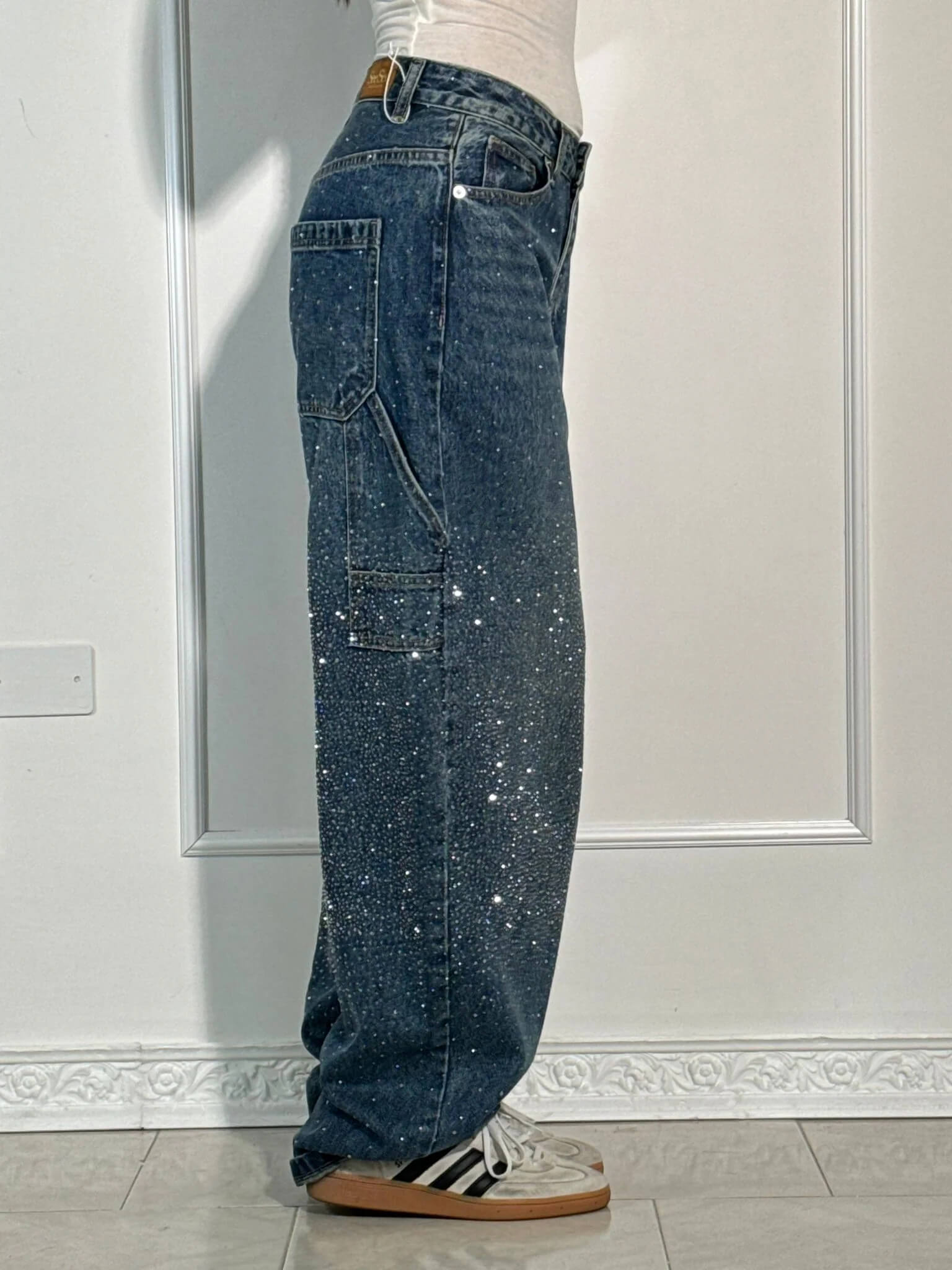 Bequeme Oversized Jeans für Damen mit Glitzer