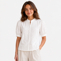 Broderet Bluse med Slidskrave Damer