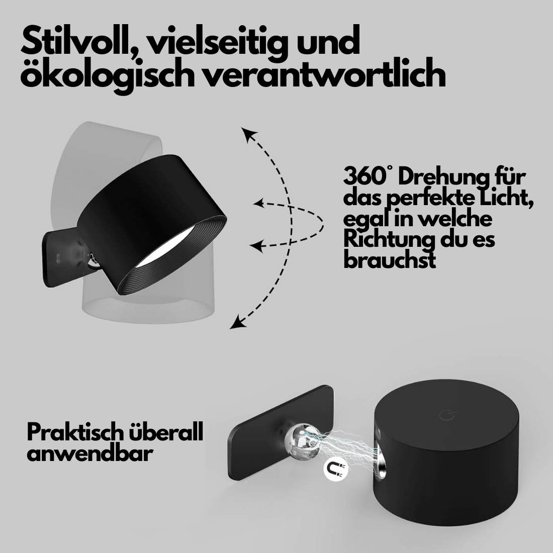 Wandleuchte mit Akku GlowFlex – 360° LED-Beleuchtung, vielseitig, elegant und praktisch