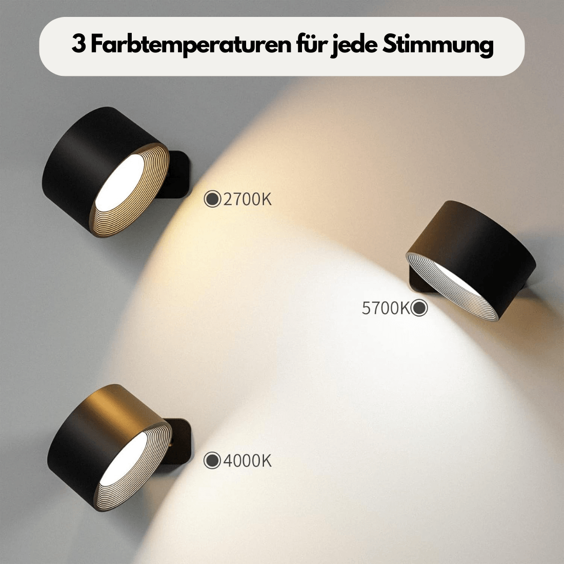 Wandleuchte mit Akku GlowFlex – 360° LED-Beleuchtung, vielseitig, elegant und praktisch