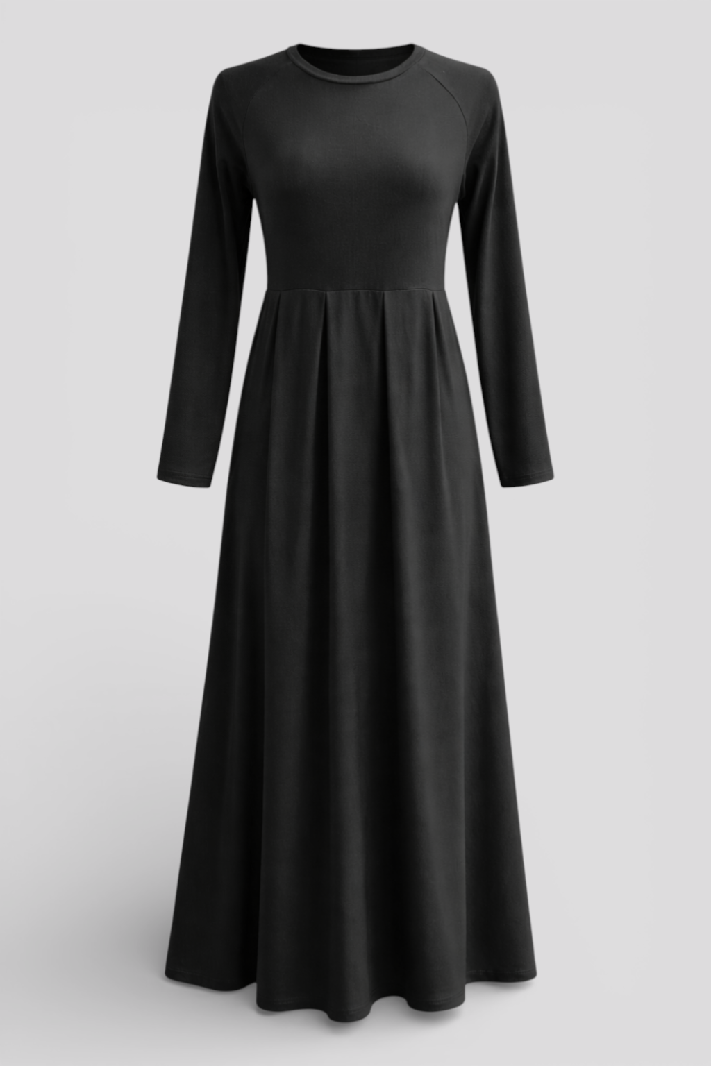 Damen Maxi-Kleid langarm – unifarben, A-Linie, aus Polyester