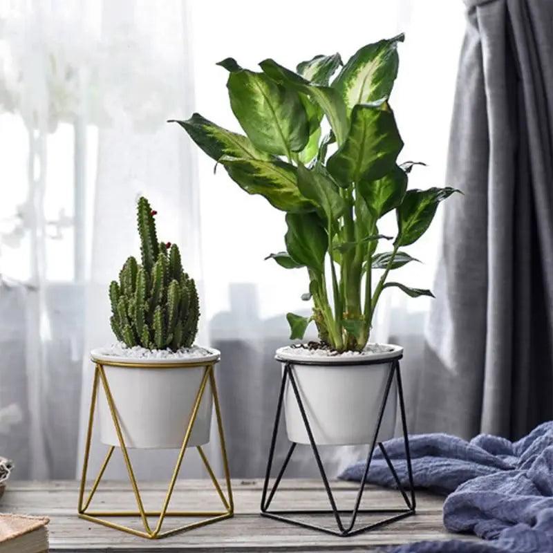 Elegante Keramik-Blumentopf mit Eisenständer – Moderner Pflanzkübel ideal für Hängepflanzen und Sukkulenten