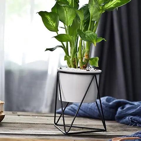 Elegante Keramik-Blumentopf mit Eisenständer – Moderner Pflanzkübel ideal für Hängepflanzen und Sukkulenten