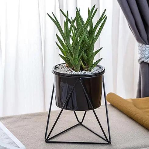 Elegante Keramik-Blumentopf mit Eisenständer – Moderner Pflanzkübel ideal für Hängepflanzen und Sukkulenten