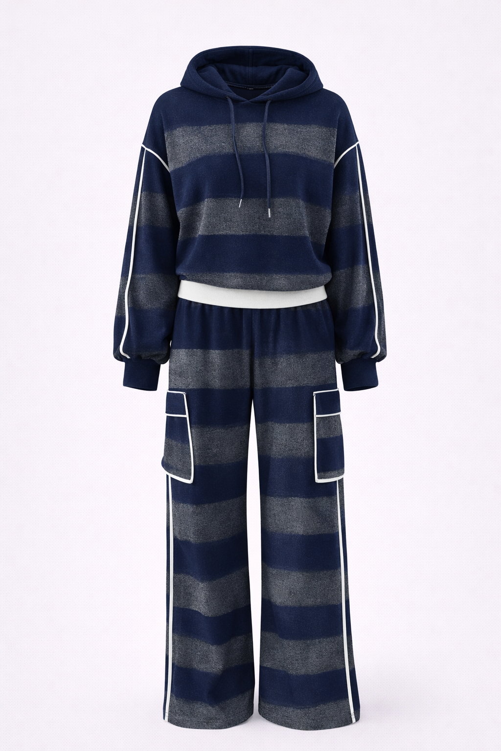 Grau kariertes Color-Block-Sweatshirt mit Freizeithose – 2-teiliges Set