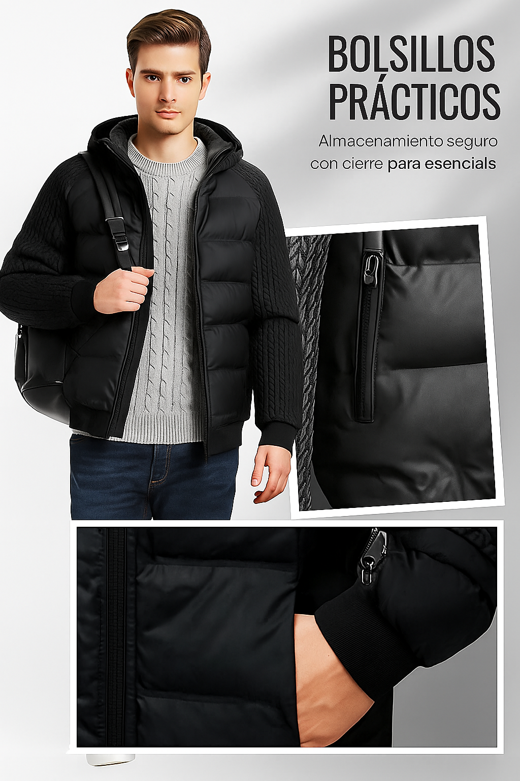 Thermische Jacke mit wattierter Kapuze und Windschutz – Wärme und vollständiger Schutz
