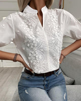 Bestickte Bluse mit Knopfleiste Damen