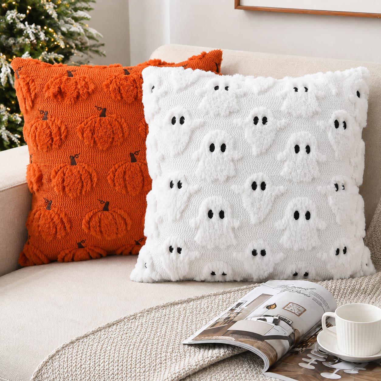 Gifts – Seasonal – Halloween : Halloween Kussenhoes met Geesten- en Pompoenmotief in
