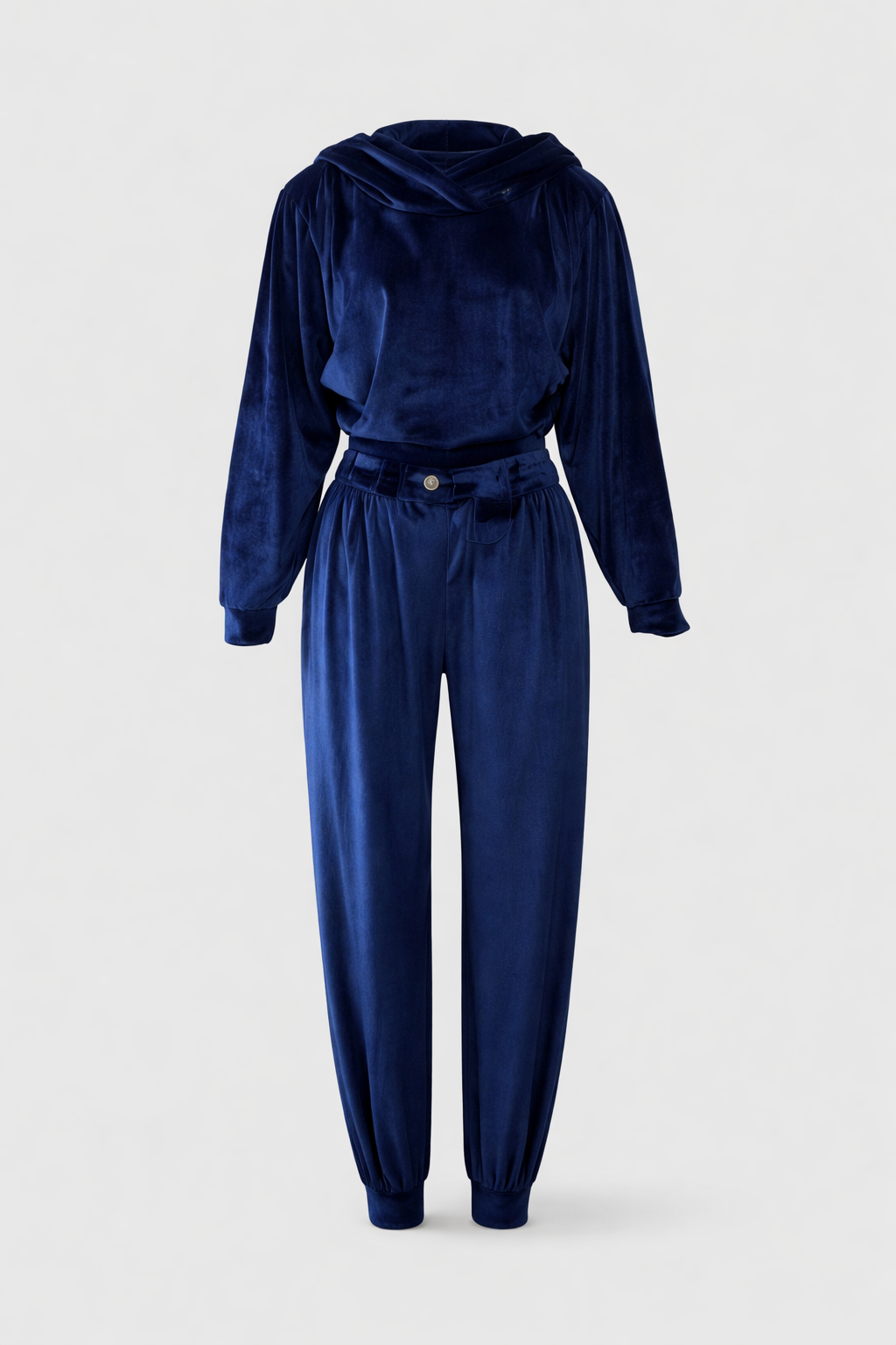 Blaues Set aus Polyester in Cord-Optik mit Kapuzenoberteil und weiter Hose