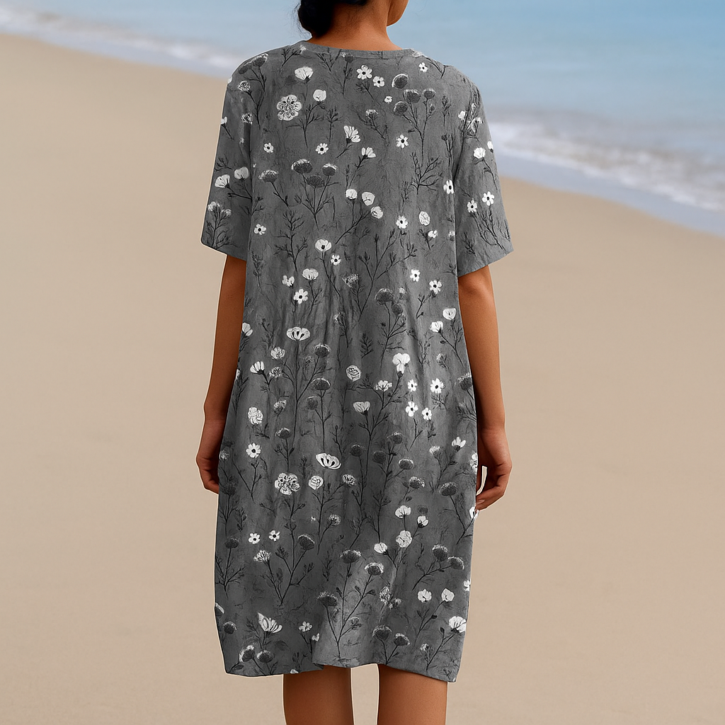 NOÉMIE | Elegantes graues Kleid mit charmanten weißen Blumen