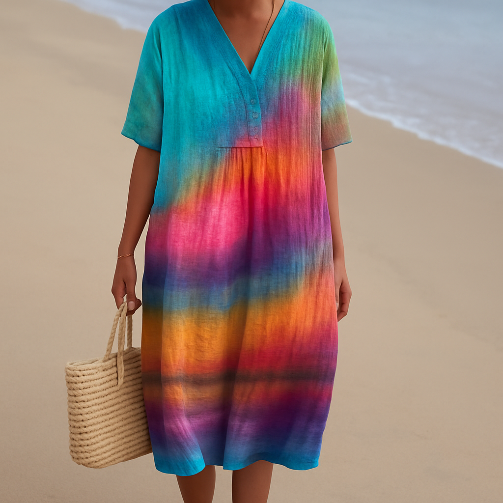 SOLÈNE | Bohemische Tie-Dye Nachthemd mit Schöner Sonnenuntergangsdesign