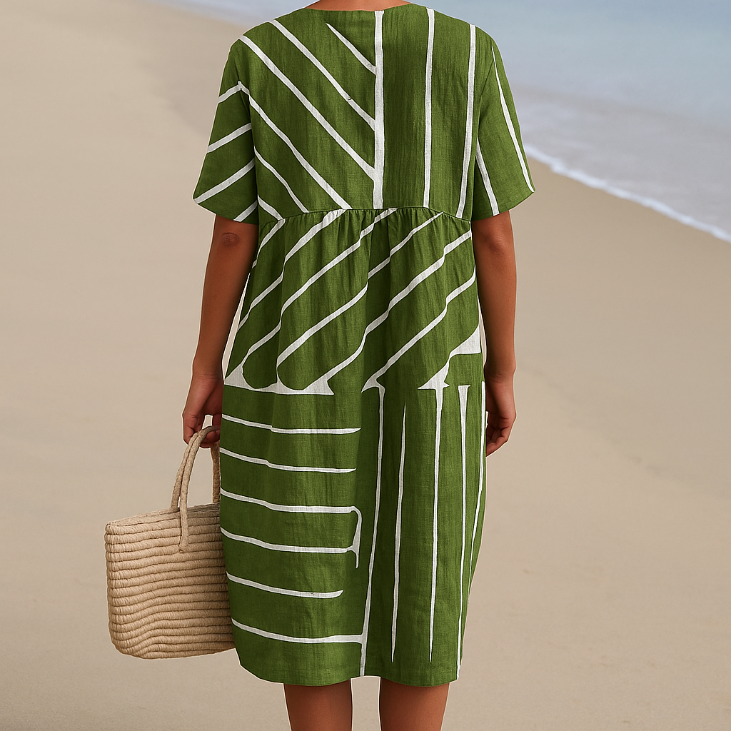 Yana | Elegantes grünes Kleid mit modernem geometrischem Design