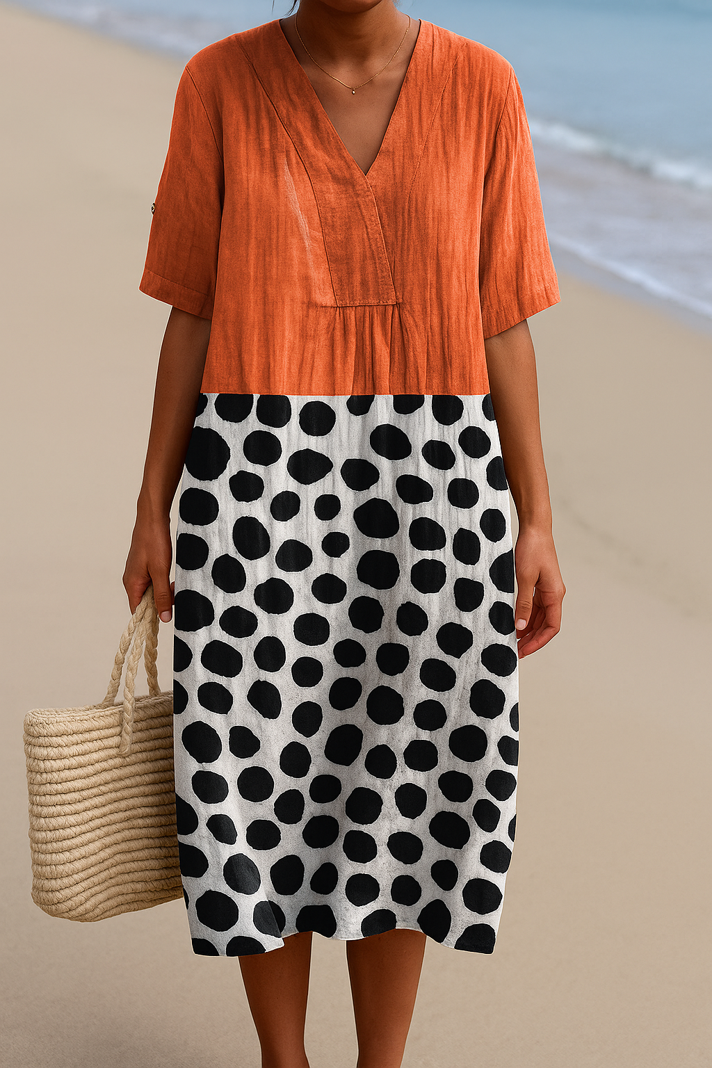Maëlle | Orange gestreiftes Kleid mit bunten Punkten für einen verspielten und stilvollen Look