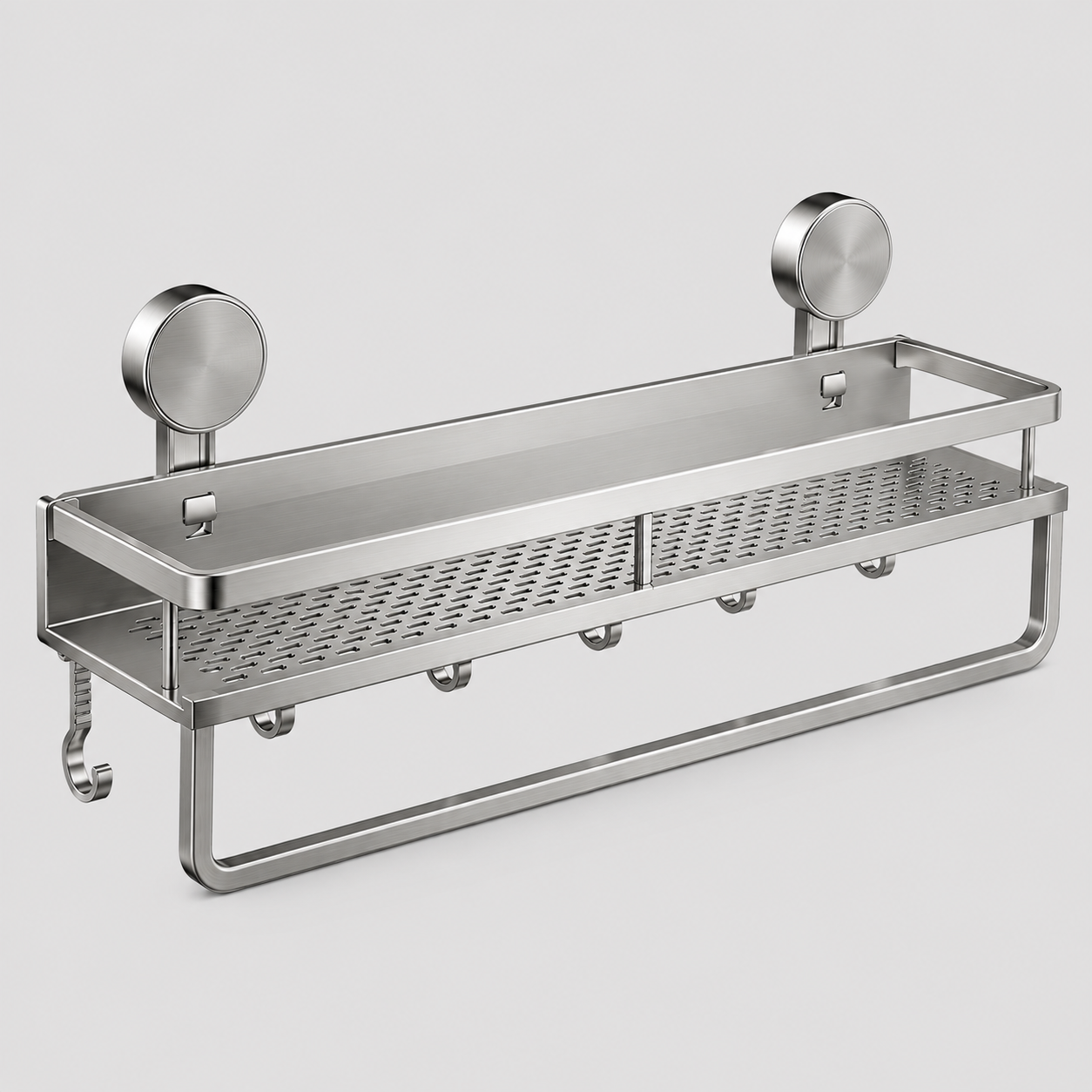 Aluminium Badezimmerregal mit Saugnäpfen - Wandregal mit Haken