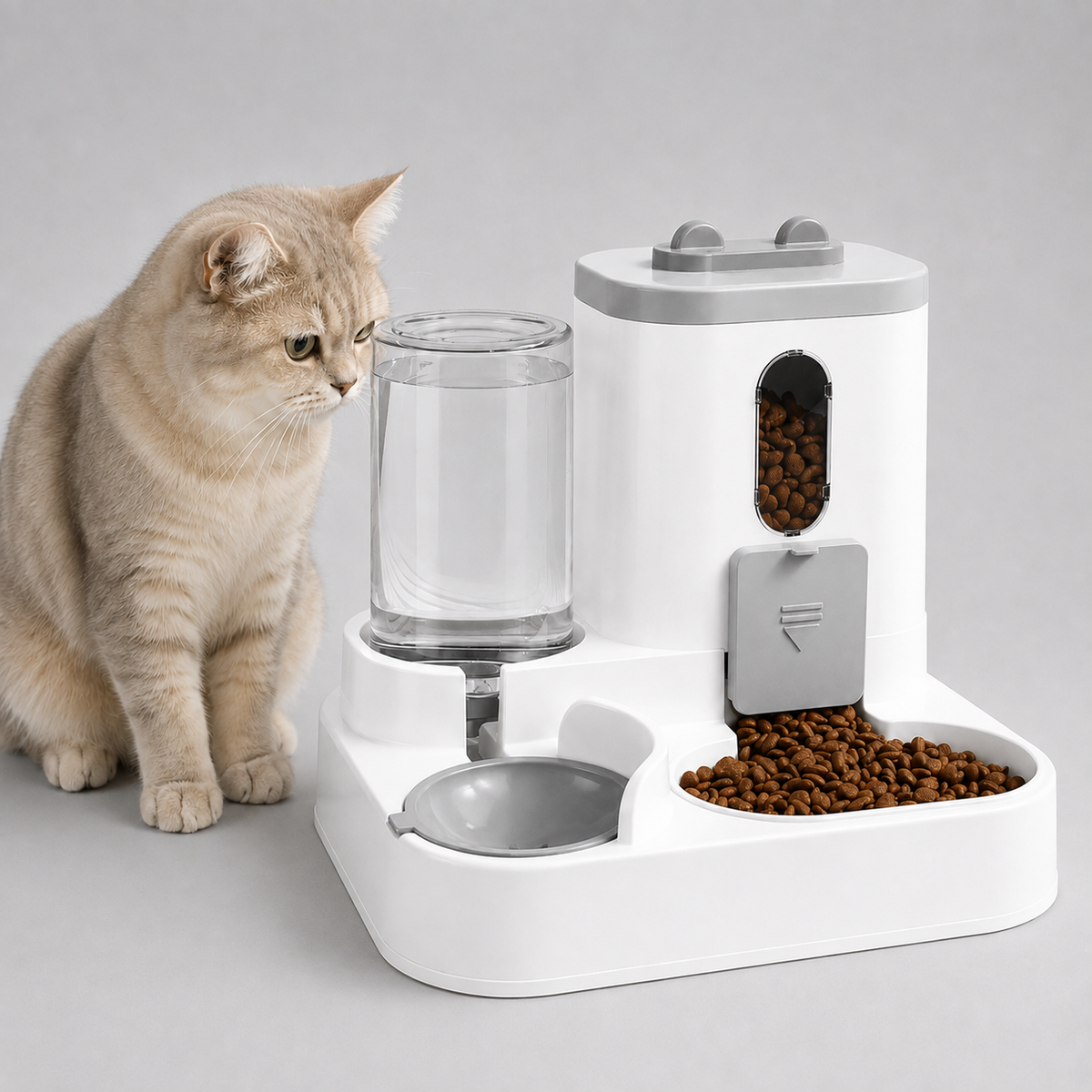 Automatischer Katzenfutterautomat mit Wasserreservoir - 2-in-1 Futter- und Trinknapf, 1,6 L
