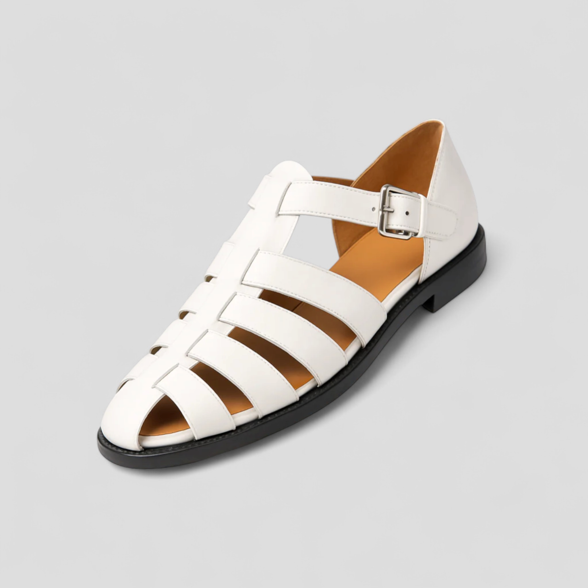 Sandalen Herr Classici Neri in Vera Leder, Comodi mit Fibbia Regolabile e Traspiranti