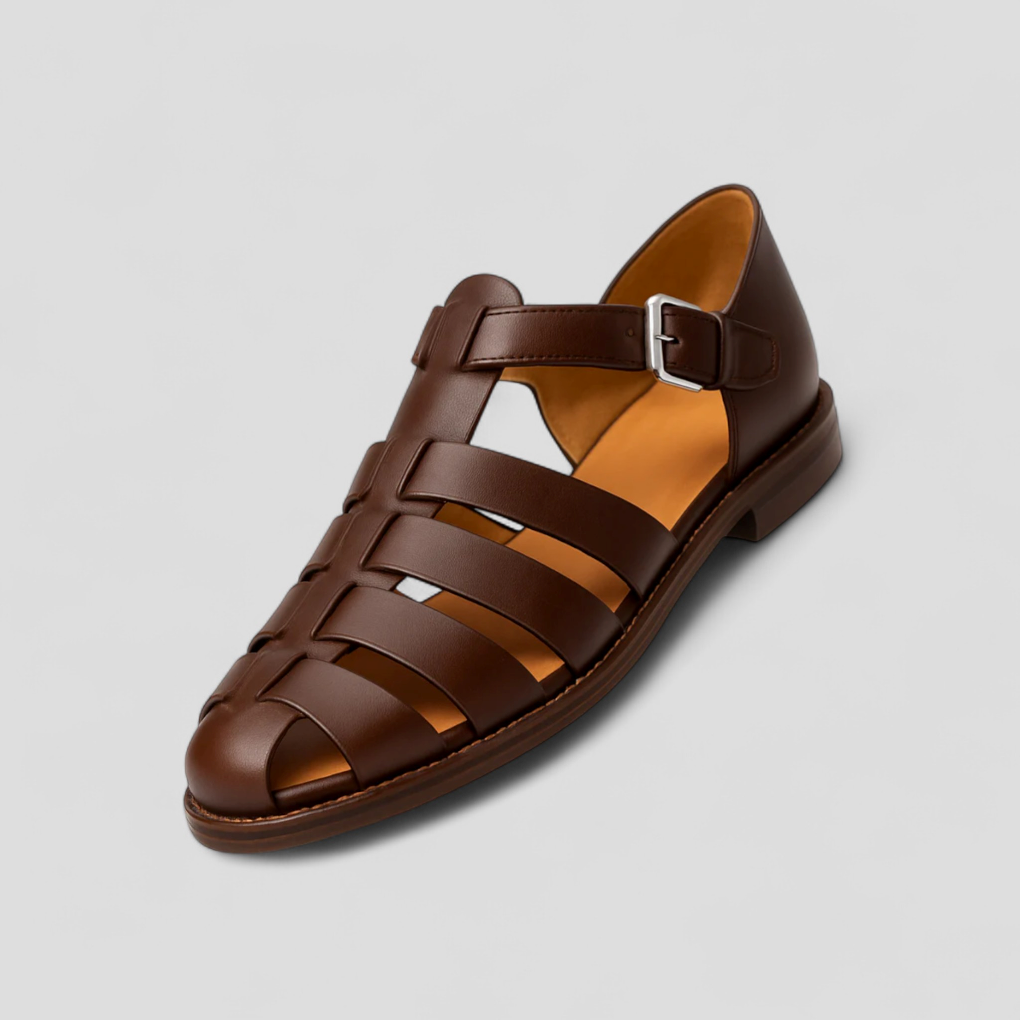 Sandalen Herr Classici Neri in Vera Leder, Comodi mit Fibbia Regolabile e Traspiranti