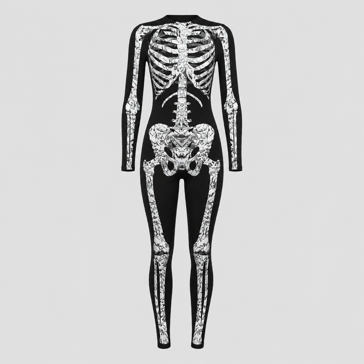 Gifts – Seasonal – Halloween : Skelet Jumpsuit Halloween Kostuum voor Volwassenen – Lange Mouwen in Zwart Bot1