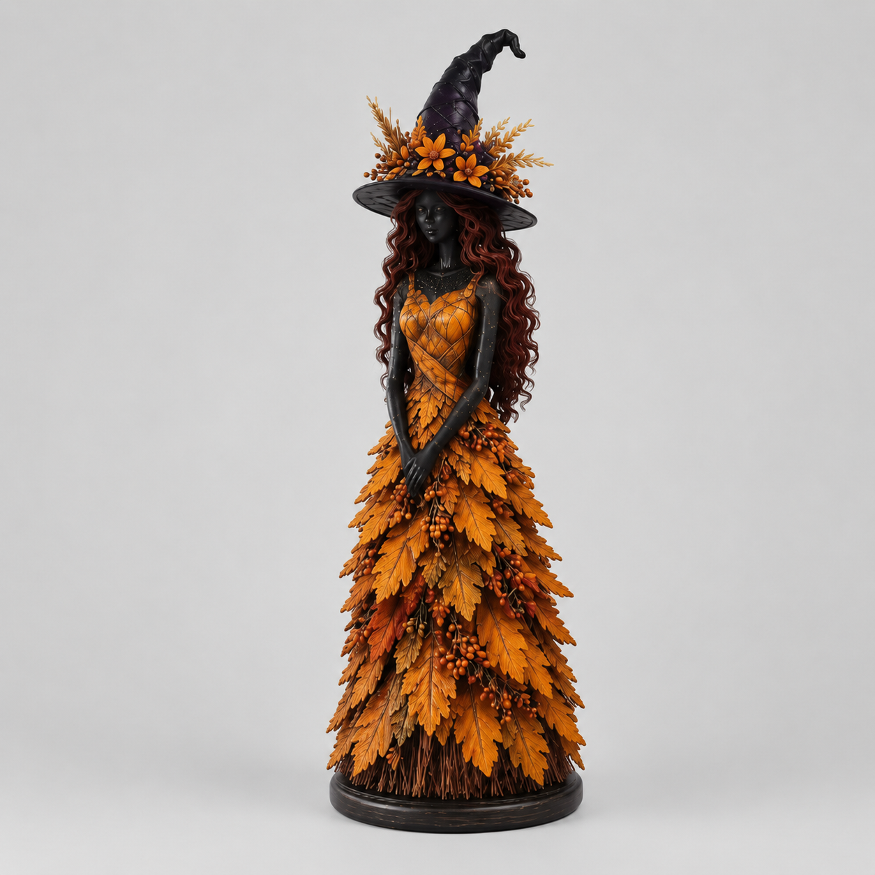 Hexenfigur Halloween Dekoration mit Herbstblättern - 12,2/18/31 cm