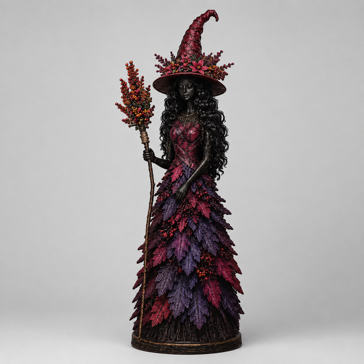 Hexenfigur Halloween Dekoration mit Herbstblättern - 12,2/18/31 cm
