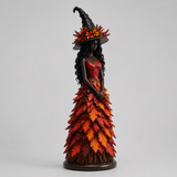 Hexenfigur Halloween Dekoration mit Herbstblättern - 12,2/18/31 cm