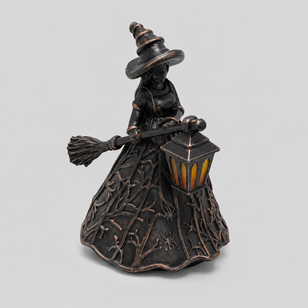 Hexenfigur beleuchtet - Halloween Tischdeko mit Laterne & USB