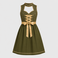 Damen Dirndl Grün mit Schürze, Miederschnürung & Puffärmeln