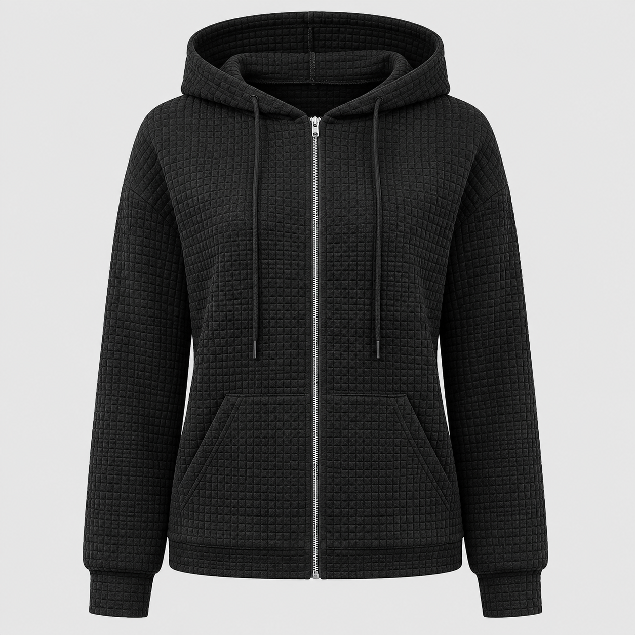 AW - Womens - Hoodie : Dames hoodie met rits, trekkoord en zakken - Comfortabel in Zwart