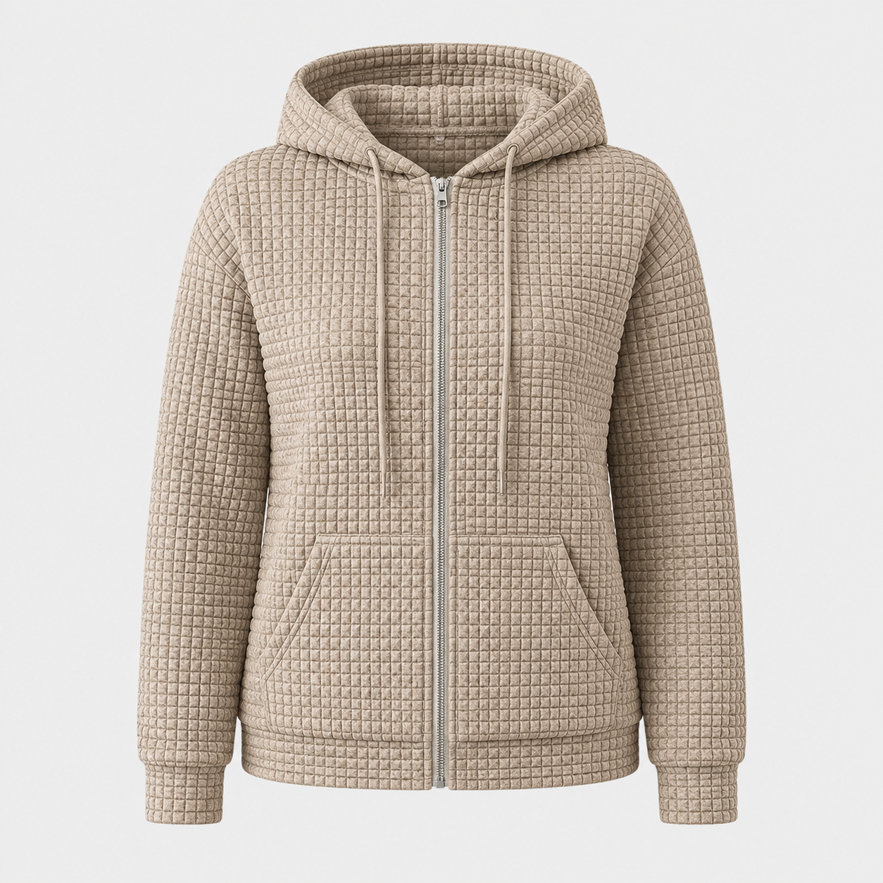 AW - Womens - Hoodie : Dames hoodie met rits, trekkoord en zakken - Comfortabel in Kaki