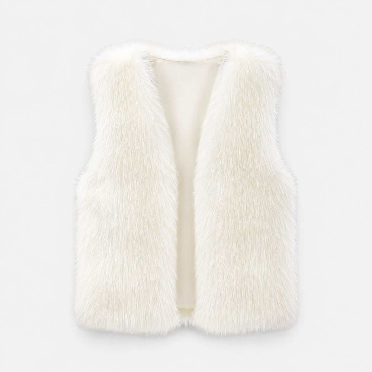 AS - Womens - Top : Dames Nepbont Vest - Open Voorkant, Losse Pasvorm en Warm in Beige