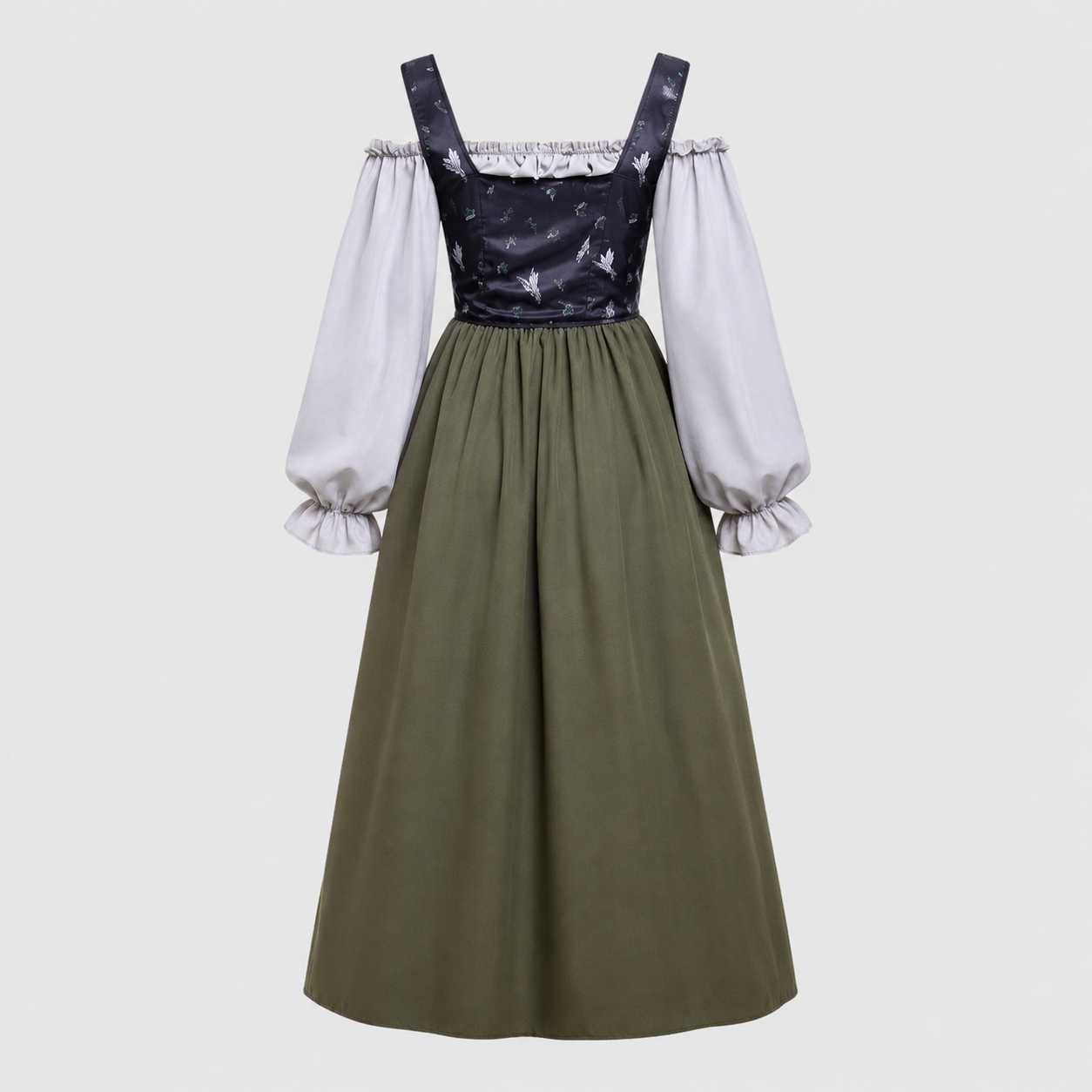 Gifts – Seasonal – Oktoberfest : Trachtenjurk Dames Grijs - Romantische Stijl, Pofmouwen in