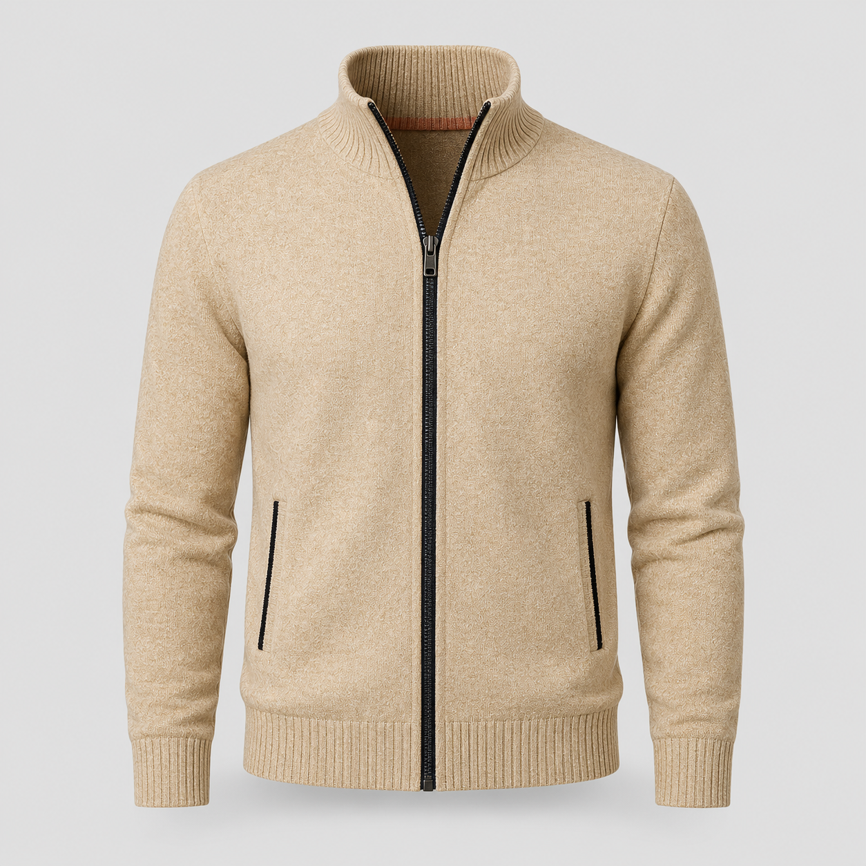 Herren Strickjacke - Reißverschluss, Stehkragen, Polyestermix