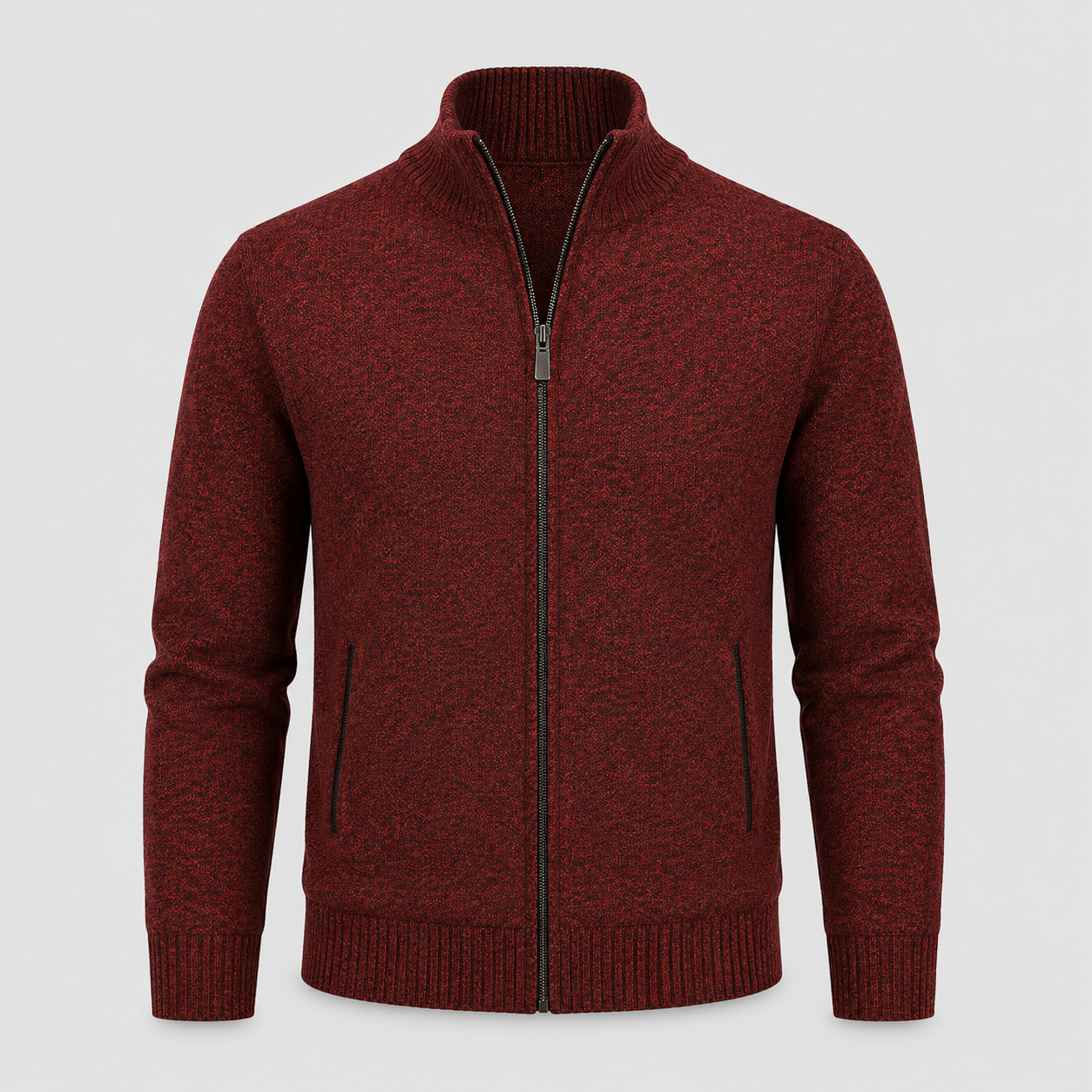 Herren Strickjacke - Reißverschluss, Stehkragen, Polyestermix