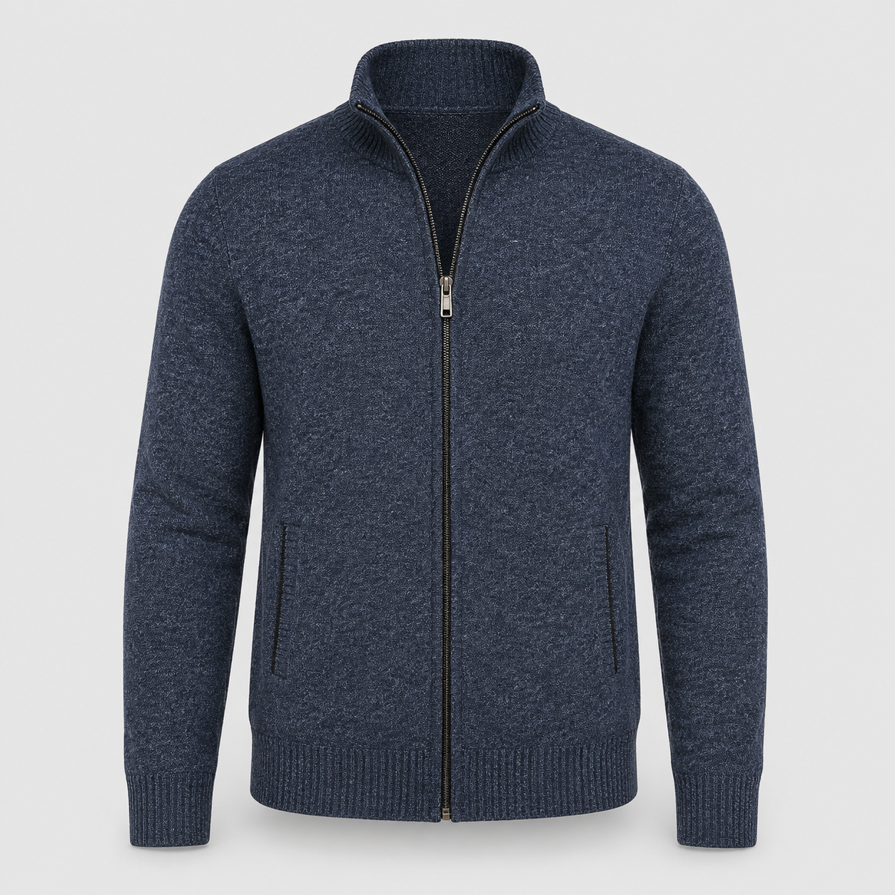 Herren Strickjacke - Reißverschluss, Stehkragen, Polyestermix