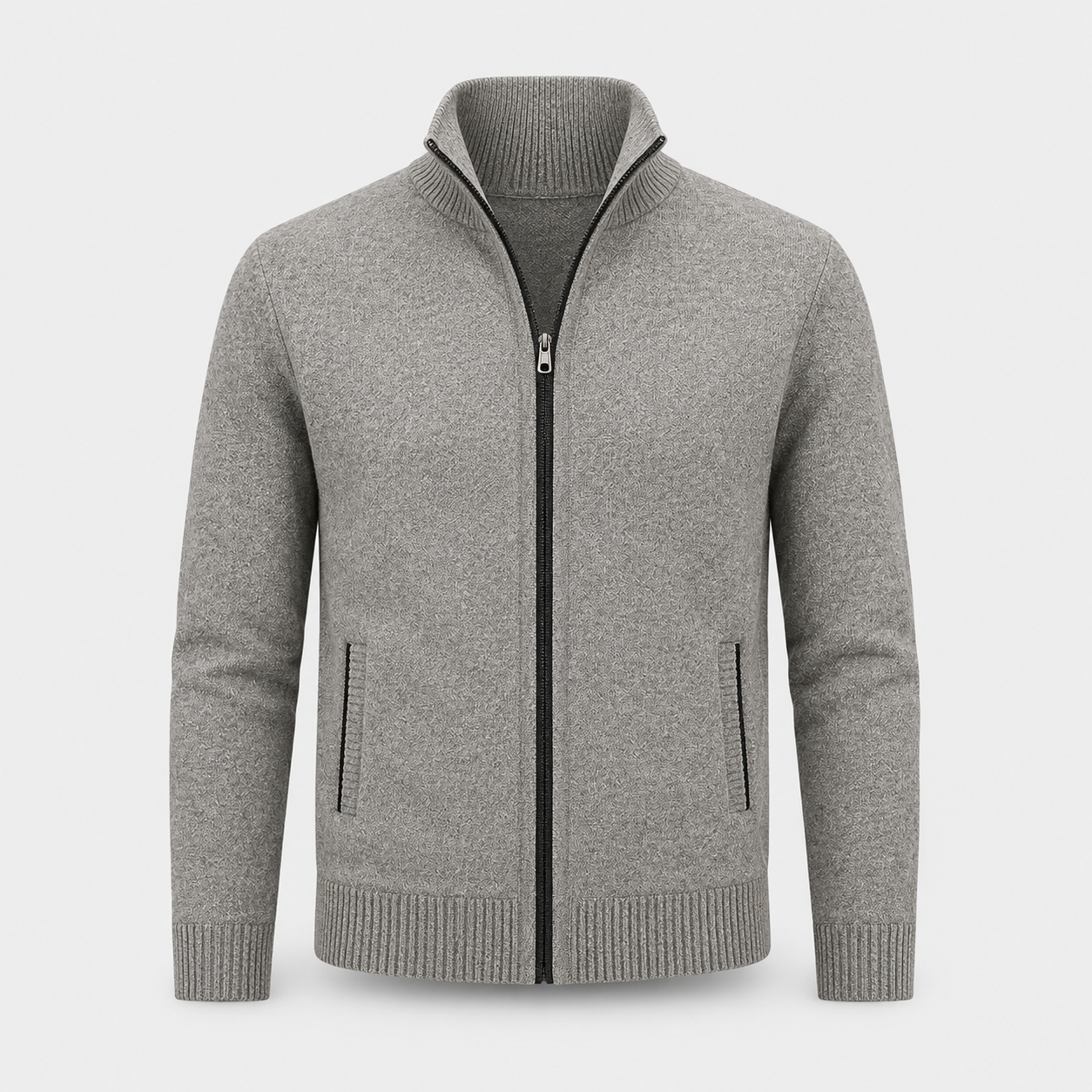 Herren Strickjacke - Reißverschluss, Stehkragen, Polyestermix