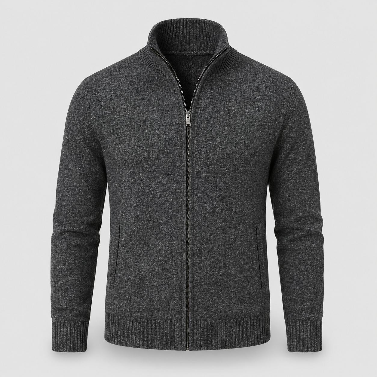 Herren Strickjacke - Reißverschluss, Stehkragen, Polyestermix