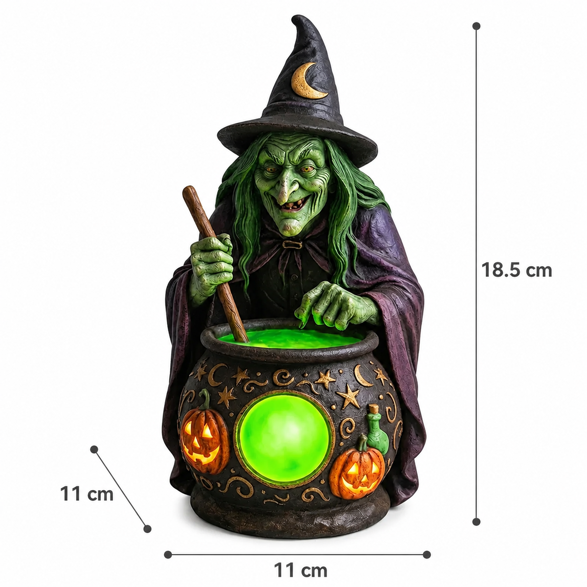Hexenkessel Harz-Tischlampe mit Neongrüner LED